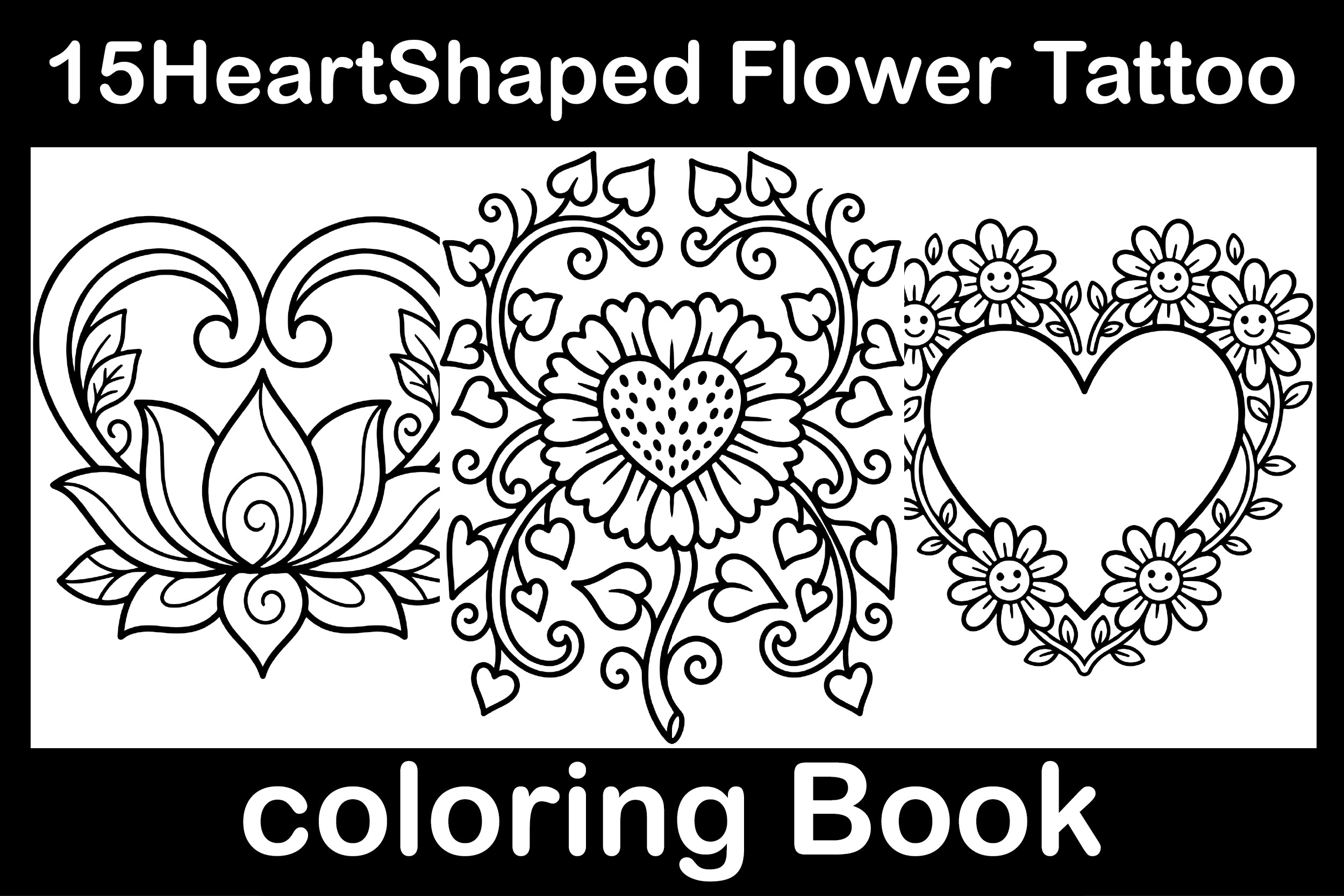 HeartShaped Flower Tattoo Coloring Book