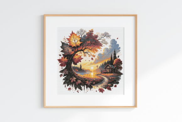 Lakeside Cabin Cross Stitch Pattern