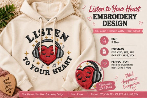 Listen to Your Heart Embroidery Design