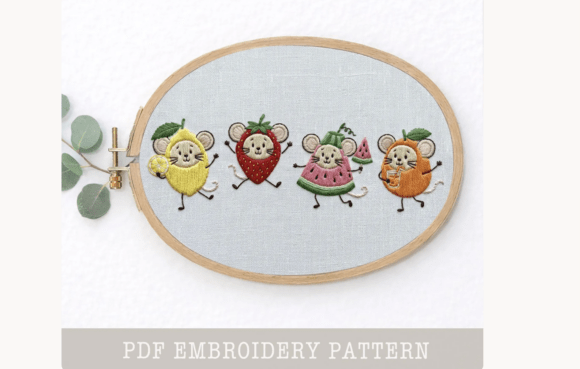 Mouse Fruits Hand Embroidery PDF Pattern