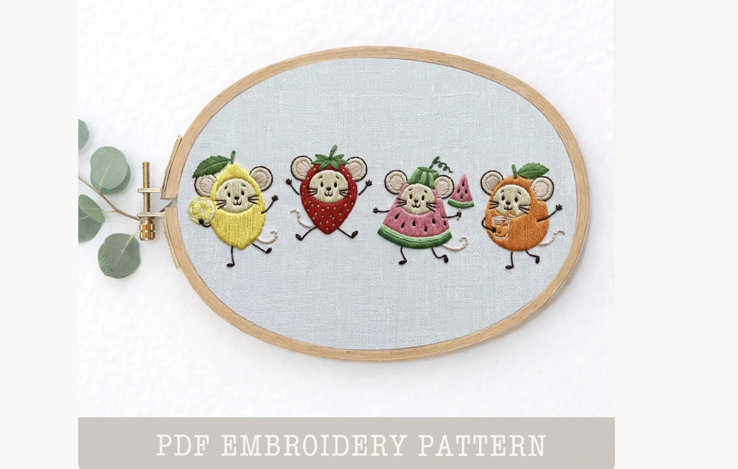 Mouse Fruits Hand Embroidery PDF Pattern
