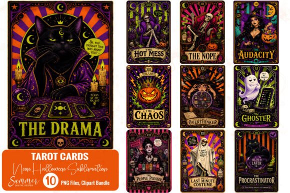 Neon Halloween Tarot Cards Sublimation