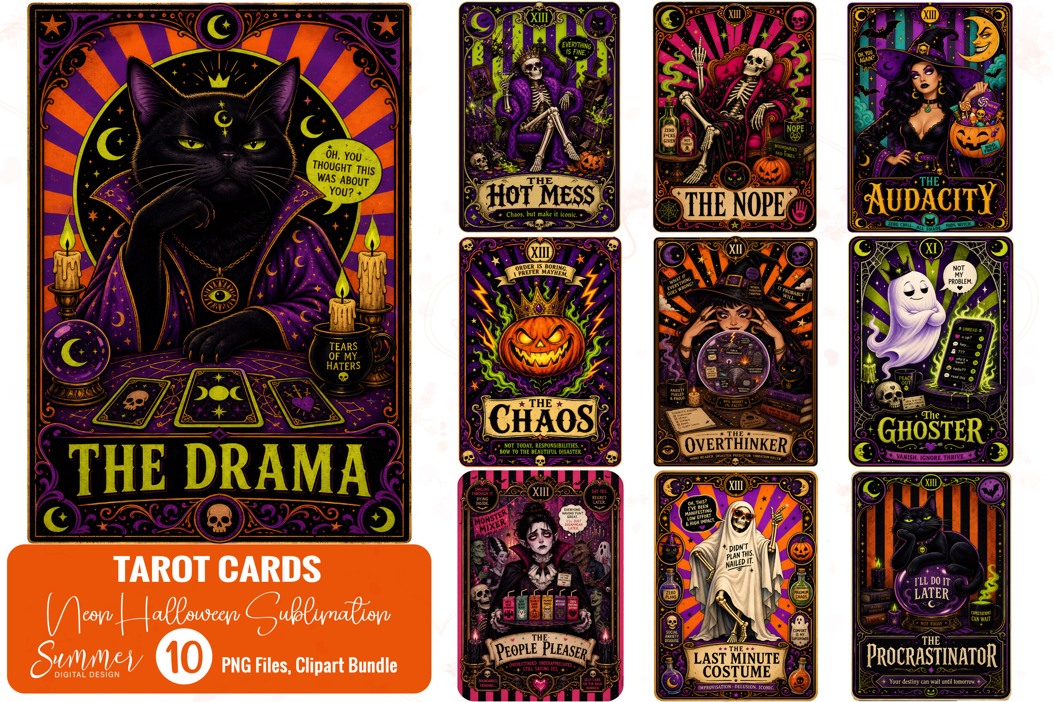 Neon Halloween Tarot Cards Sublimation
