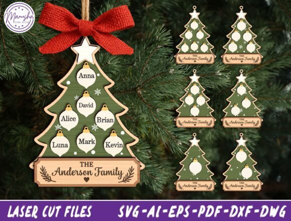 Personalize Family Xmas Ornament Svg Laser Cutting