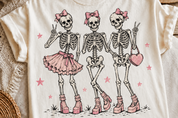 Pink Coquette Skeleton Girls PNG