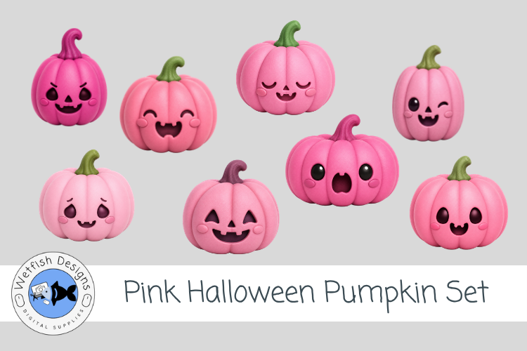 Pink Halloween Pumpkin Clipart Set