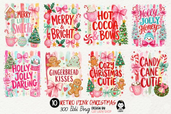 Retro Pink Christmas Clipart Bundle