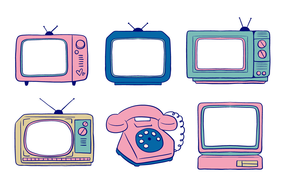 Retro TV and Telephone Clipart