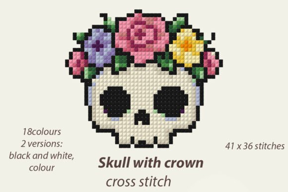 Skull and Crown Cross Stitch Pattern