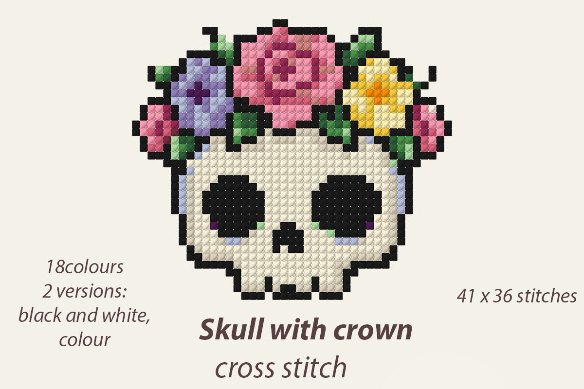 Skull and Crown Cross Stitch Pattern