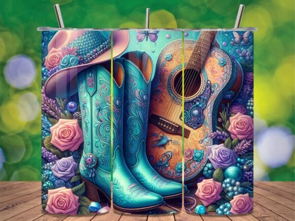 Teal Rose Country Music Guitar Tumbler