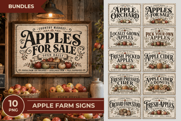Vintage Apple & Cider Farm Signs Bundle