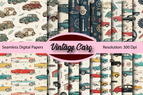 Vintage Cars Seamless Digital Paper