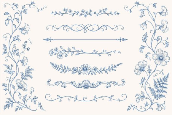 Vintage Toile De Jouy Floral Dividers