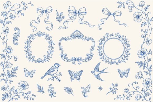 Vintage Toile De Jouy Frames, Floral