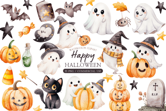 Watercolor Halloween Clipart PNG
