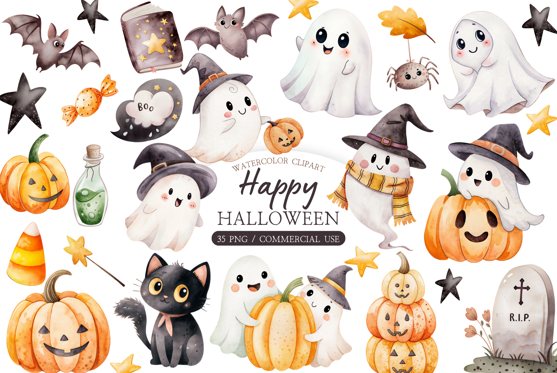 Watercolor Halloween Clipart PNG