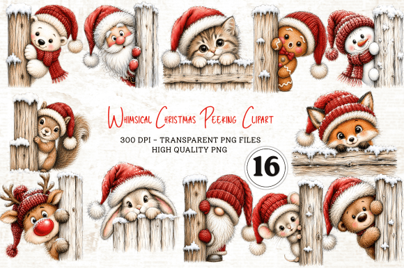 Whimsical Christmas Peeking Clipart