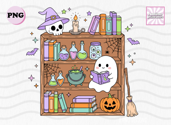 Witchy Bookshelf Halloween Bookstore PNG