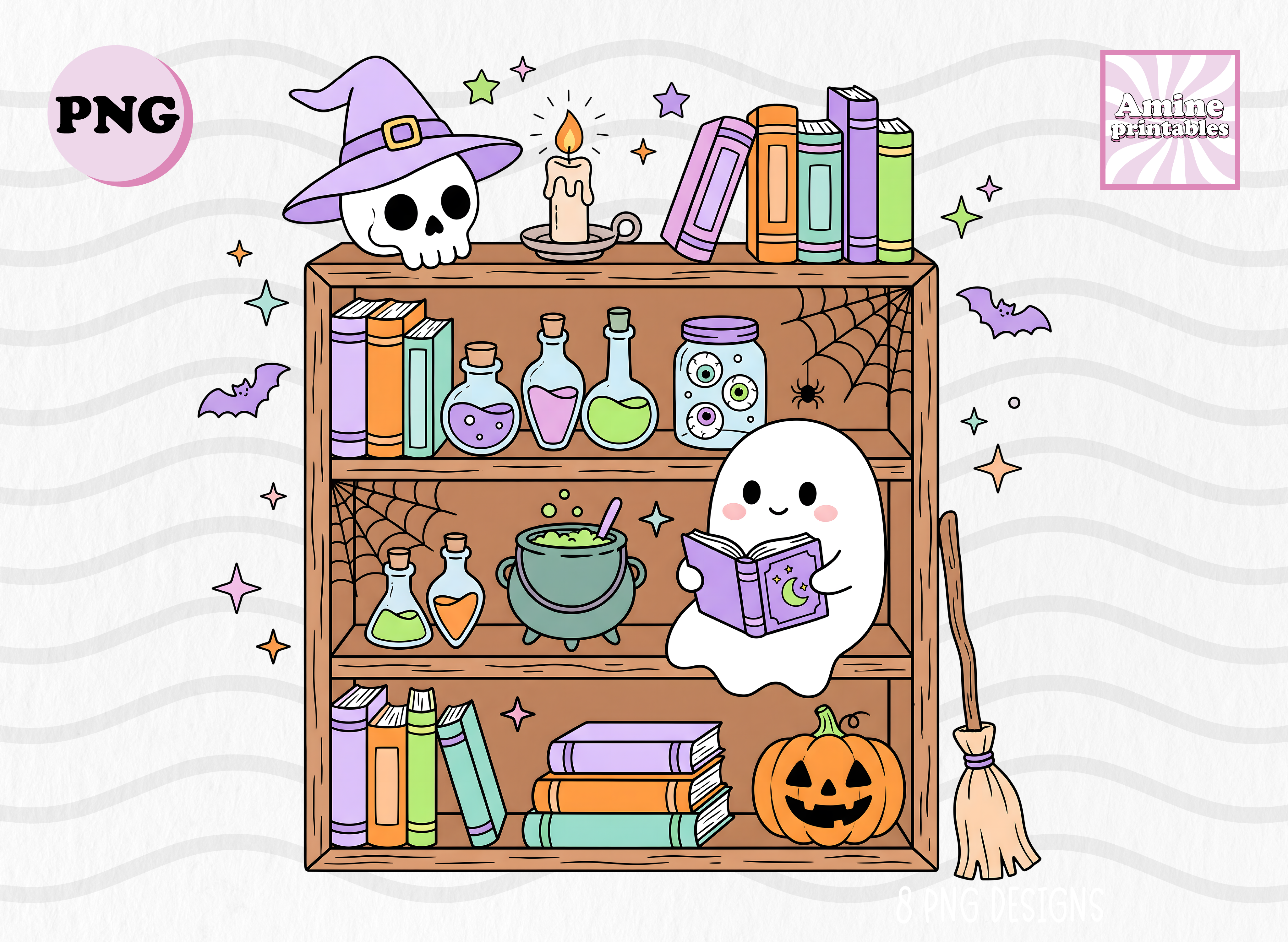 Witchy Bookshelf Halloween Bookstore PNG