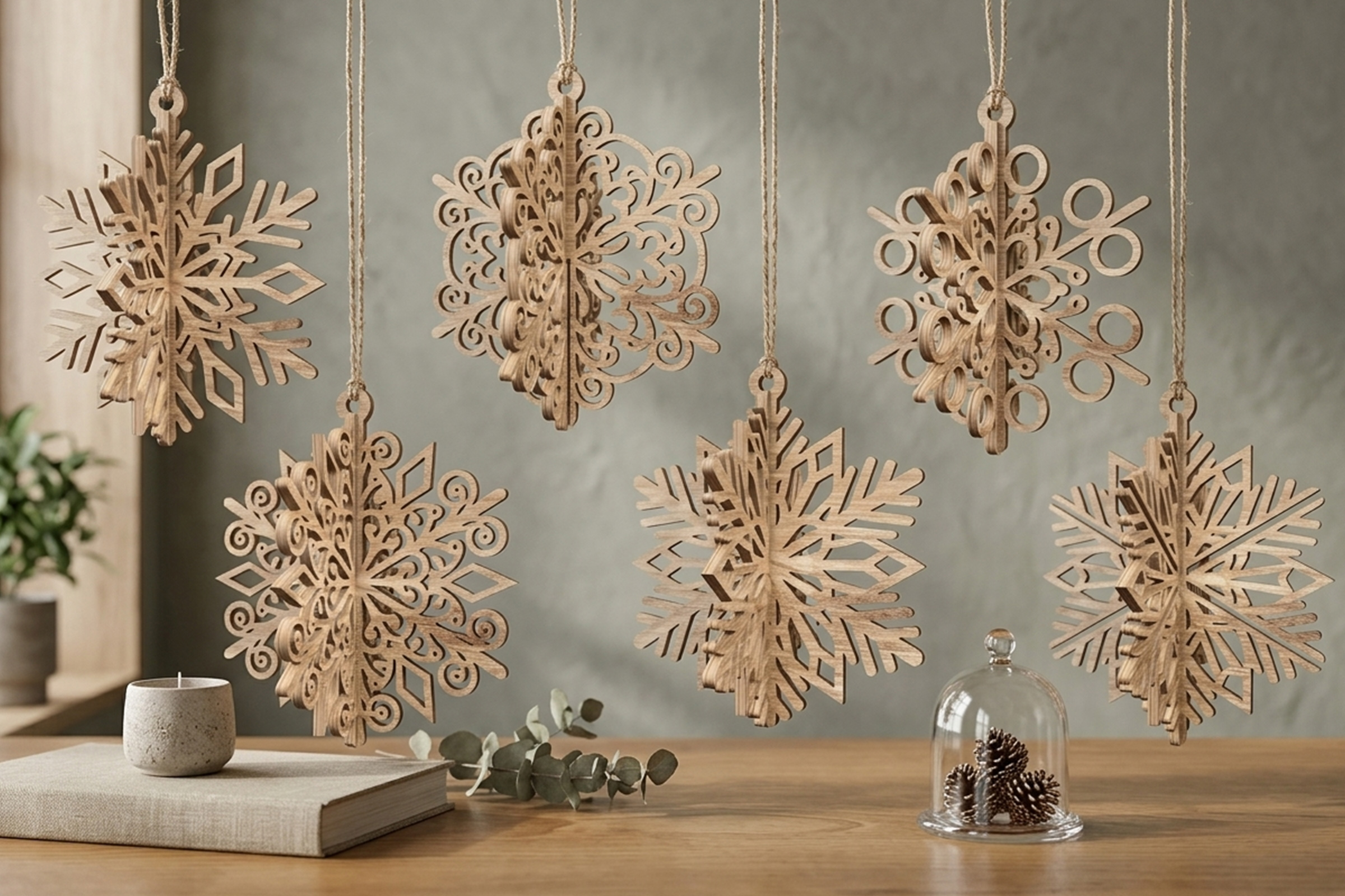 Layered 3D snowflake ornament laser cut