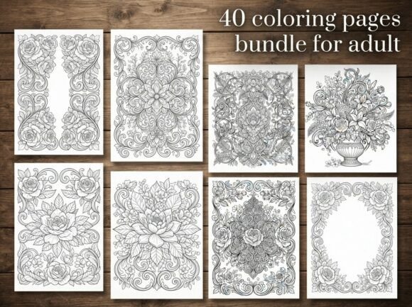 40 Floral Coloring Pages Bundle