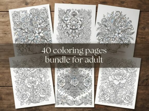 40 Floral Coloring Pages Bundle