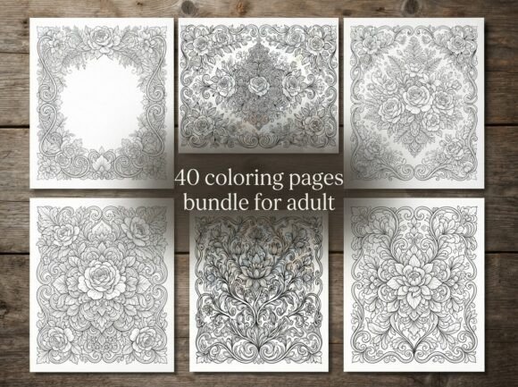 40 Floral Coloring Pages Bundle