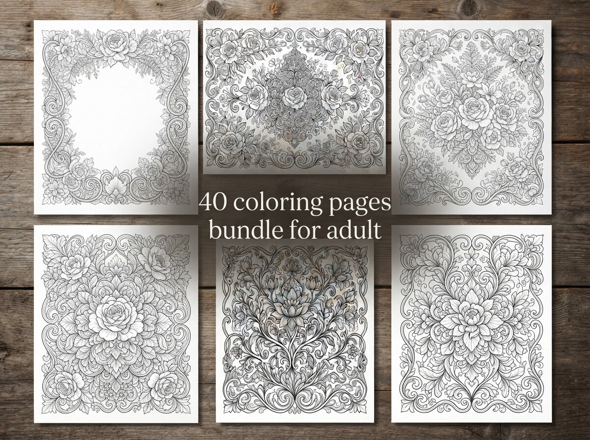 40 Floral Coloring Pages Bundle