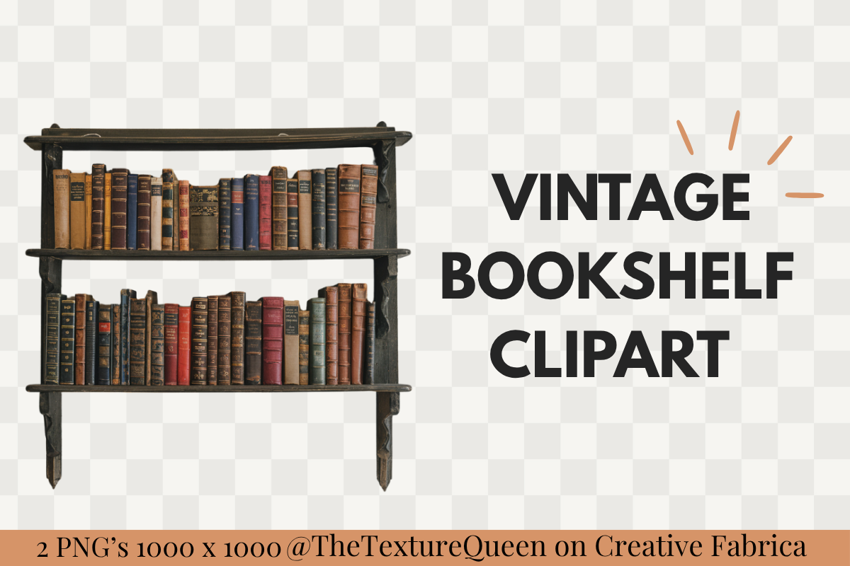 Black Bookshelf Vintage Style Png