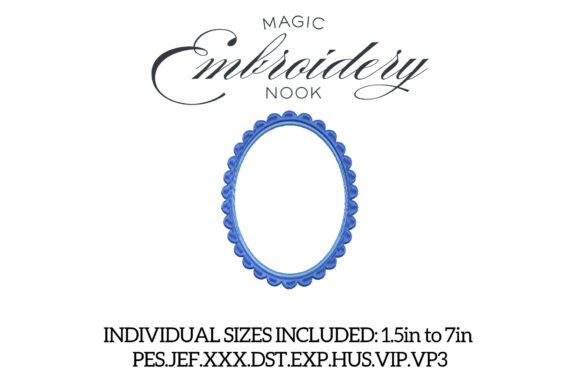 Blue Scalloped Frame Digital Embroidery