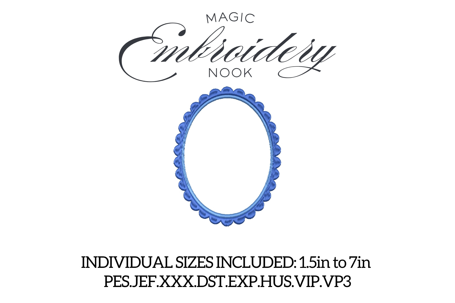 Blue Scalloped Frame Digital Embroidery