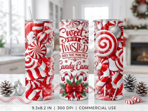 Christmas Candy Cane Tumbler Wrap PNG