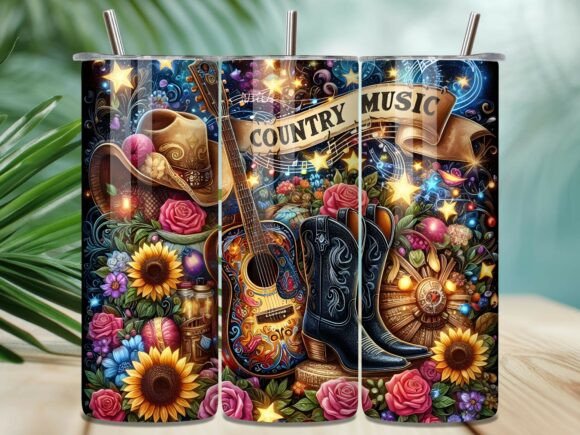 Country Music Guitar Hat Tumbler Wrap