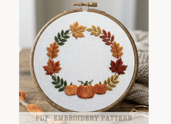 Fall Wreath Hand Embroidery PDF Pattern