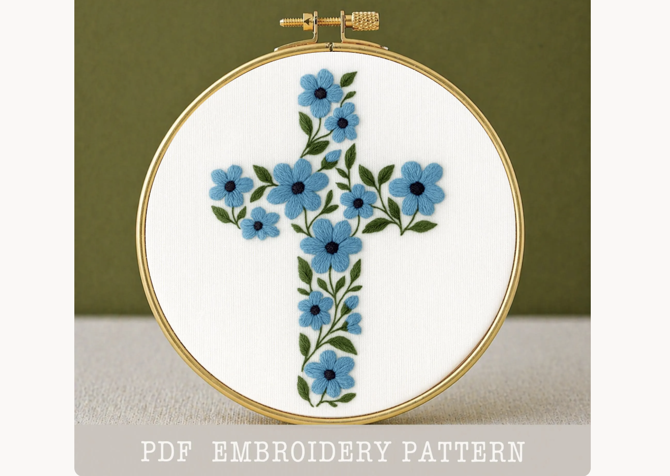 Floral Cross Hand Embroidery PDF Pattern