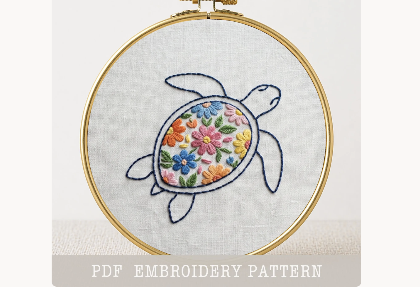 Floral Turtle HandEmbroidery PDF Pattern