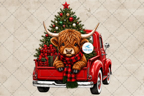 Highland Cow Christmas Truck Png