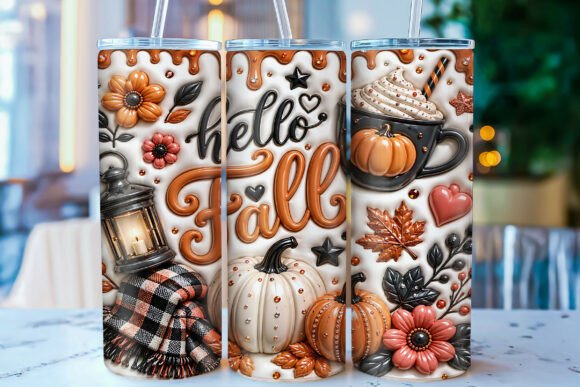 Inflated Hello Fall Tumbler Wrap PNG