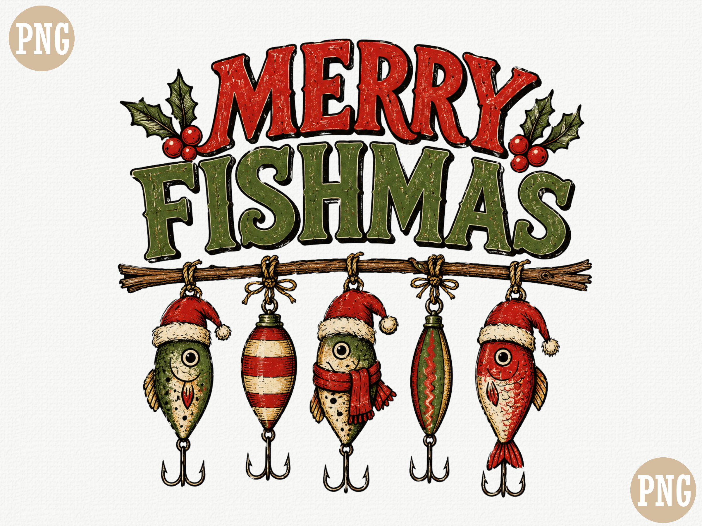 Merry Fishmas PNG, Funny Christmas Fishi