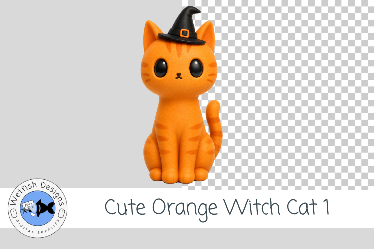 Orange Halloween Witch Kitty PNG 1