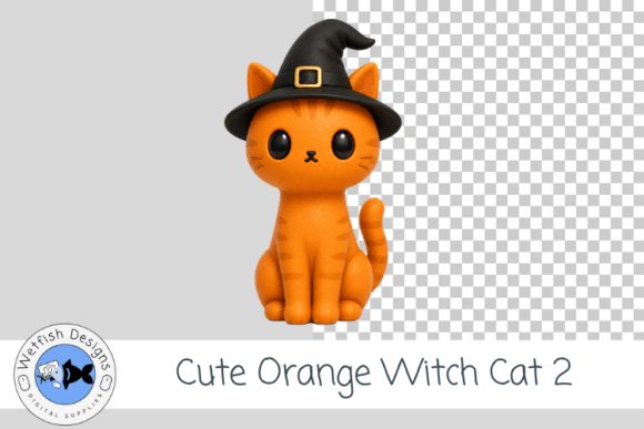 Orange Halloween Witch Kitty PNG 2