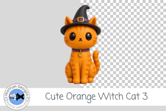 Orange Halloween Witch Kitty PNG 3