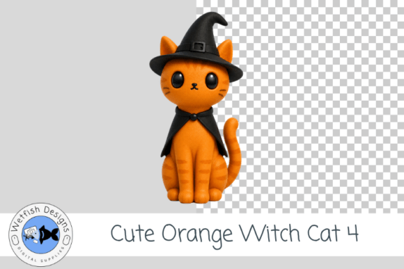 Orange Halloween Witch Kitty PNG 4
