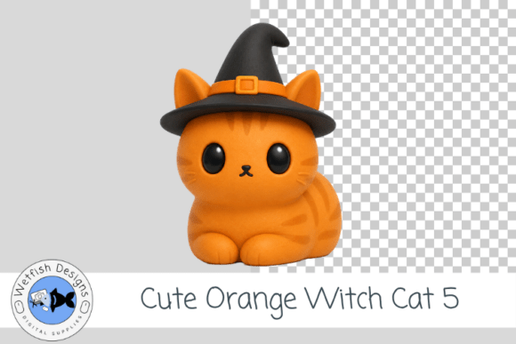 Orange Halloween Witch Kitty PNG 5