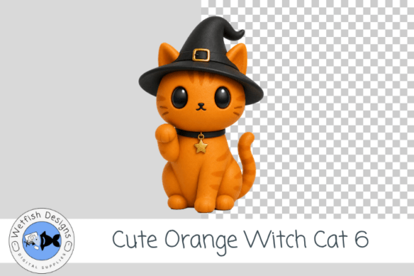 Orange Halloween Witch Kitty PNG 6
