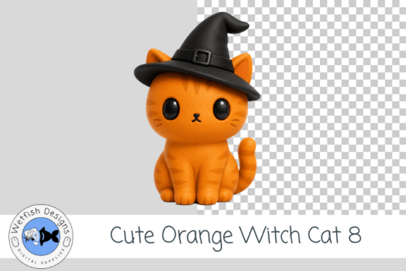 Orange Halloween Witch Kitty PNG 8