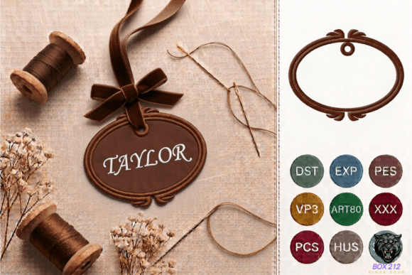 Oval Frame Gift Tag Embroidery Design