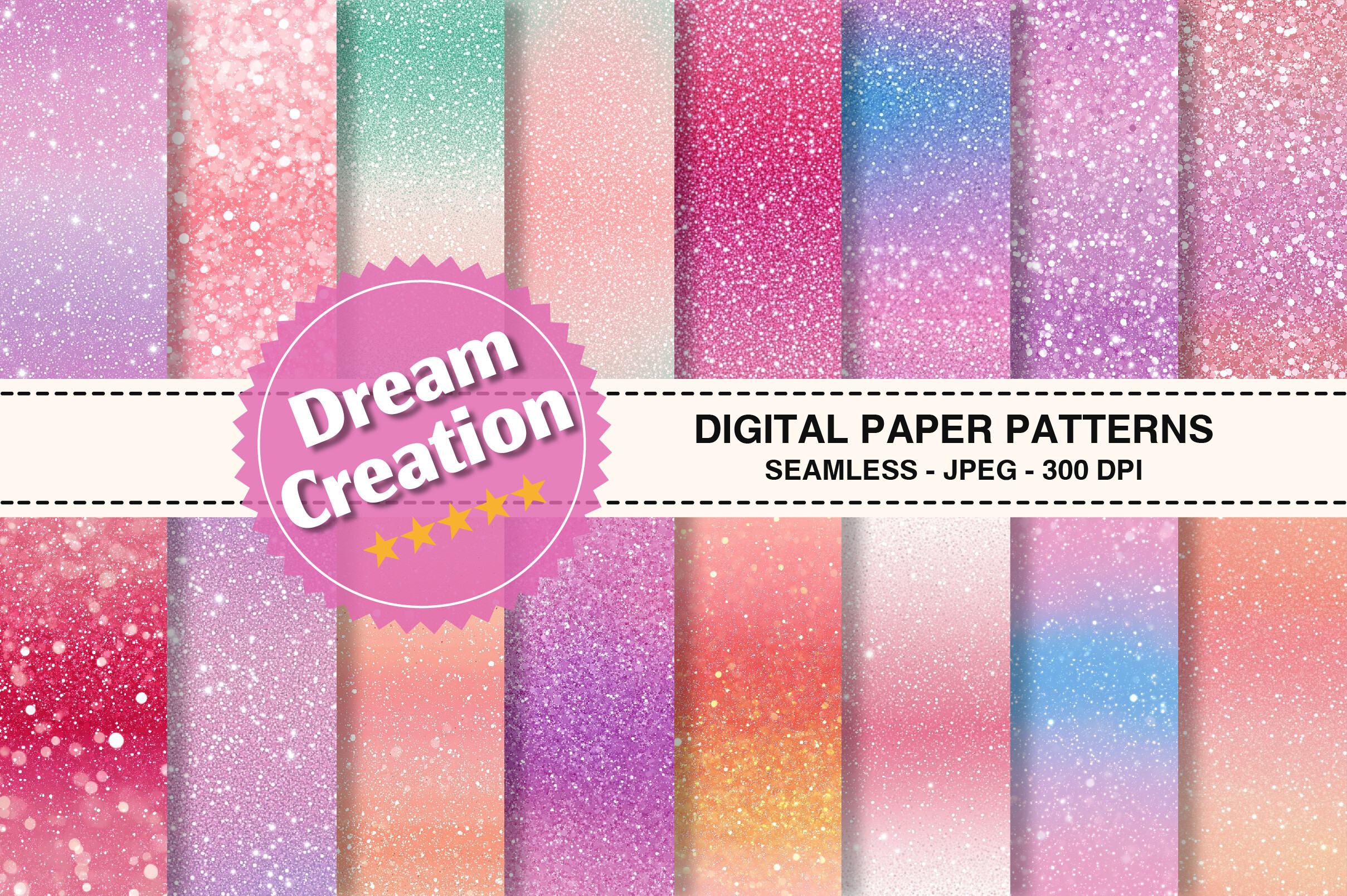 Pink Pastel Ombre Glitter Digital Papers