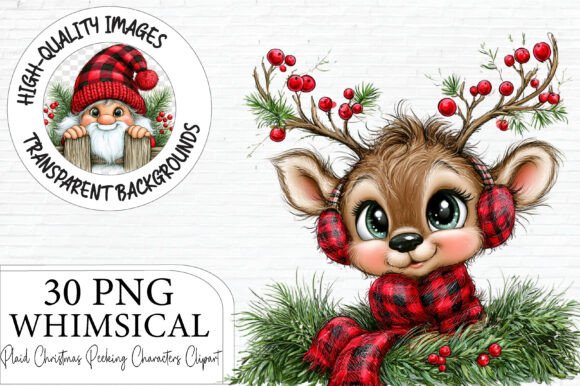 Plaid Christmas Peeking Characters PNG